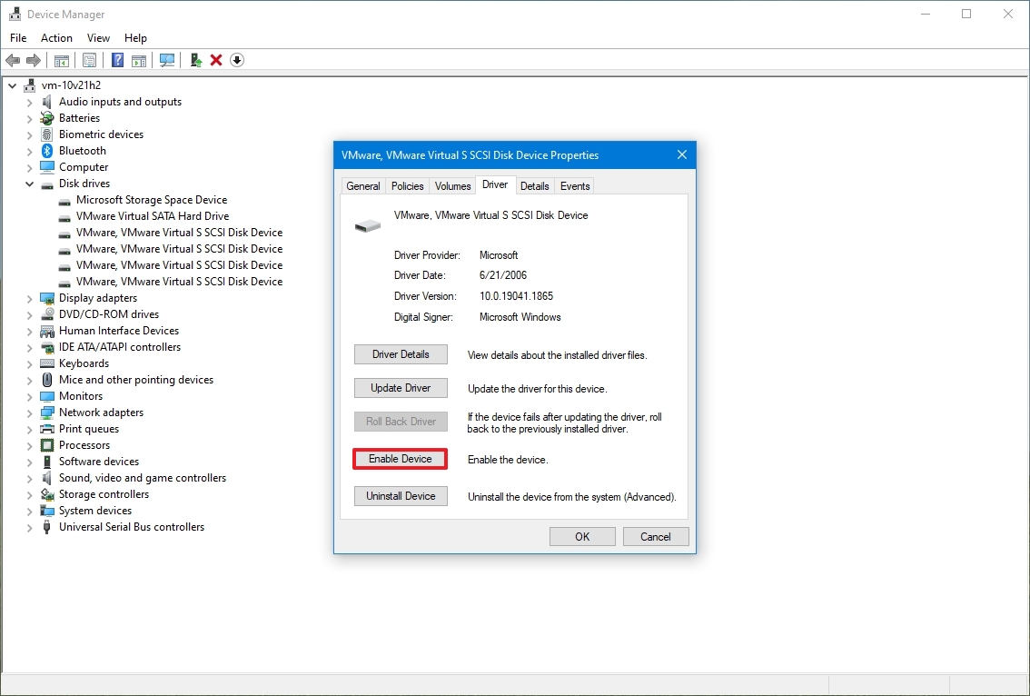 Windows 10 enable hard drive
