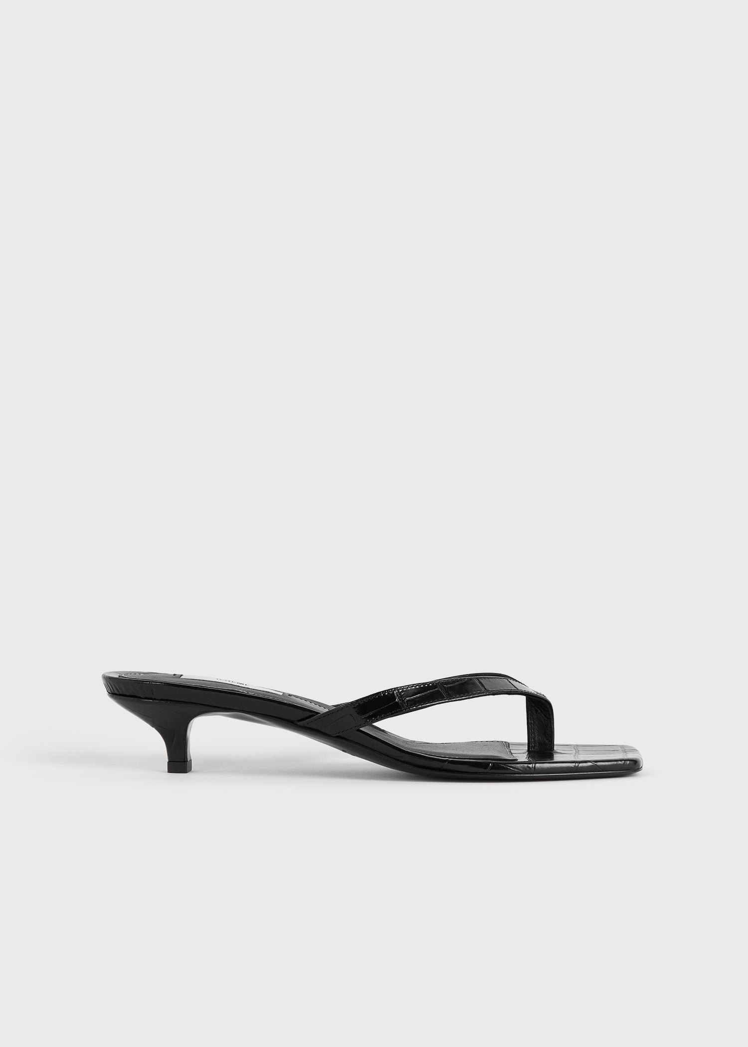 Croco-Embossed Heeled Flip Flops Black - 35