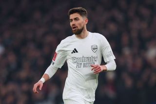 Jorginho of Arsenal during the Emirates FA Cup Third Round match between Arsenal and Manchester United at Emirates Stadium on January 12, 2025 in London, England.