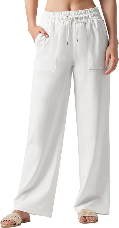 Willit, Willit Women's Lines Trousers Wide Legs Casual Palazzo Pants Cotton Linen Lounge Beach Beach Summer Trousers With Pockets 31