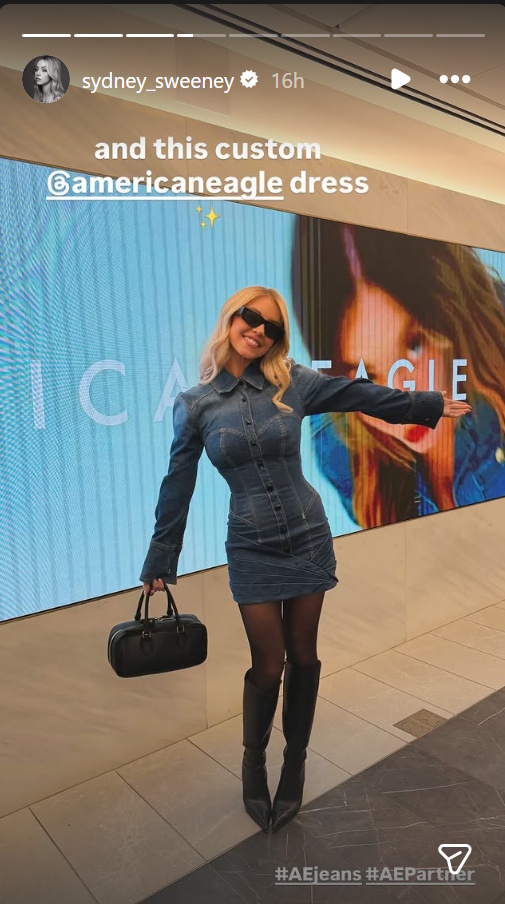 Sydney Sweeney shows off her American Eagle jeans as she rings the opening bell at the New York Stock Exchange on Monday, February 9, 2026.