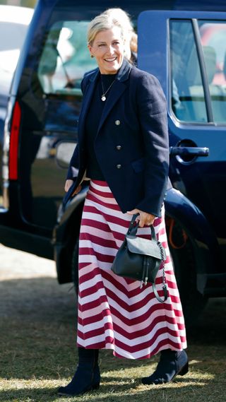 Duchess Sophie wearing pink stripe midi skirt