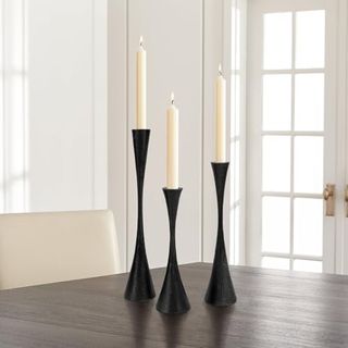 Iron Taper Candle Holders - Set of 3 Decorative Candle Stands for Weddings, Dinners & Parties - Elegant Candlestick Holders With Vintage Black Finish