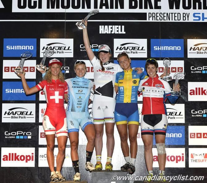 Elite women's final World Cup overall podium for 2013