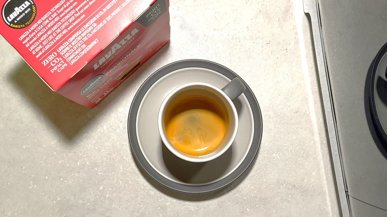 Espresso made using Lavazza A Modo Mio Smeg coffee maker