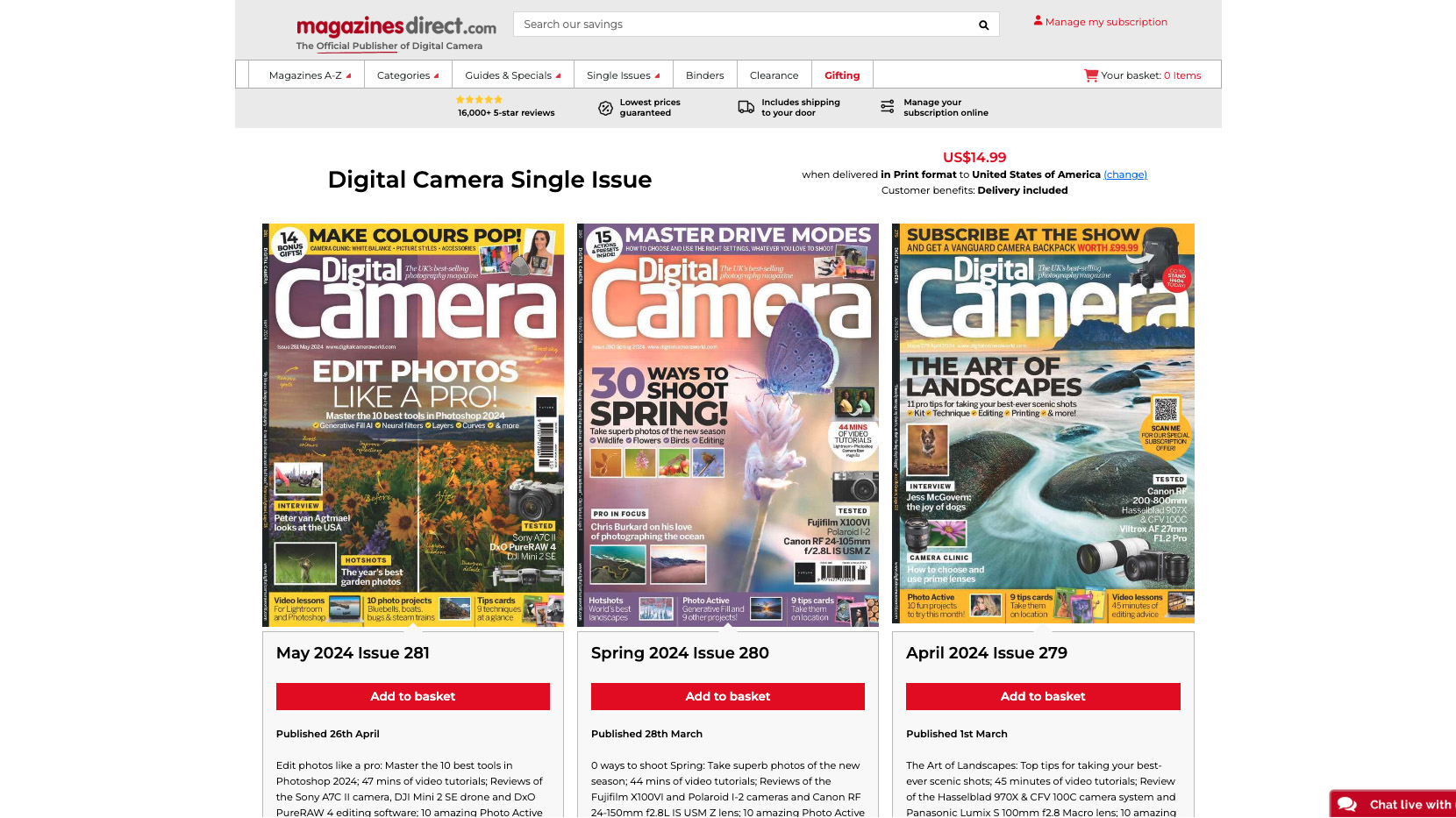 Magazines Direct webpage offering chance to purchase single issues of Digital Camera magazine