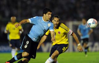 Luis Suarez in action for Uruguay against Colombia in September 2013.