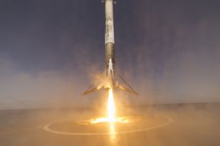 This SpaceX photograph captures the company's Falcon 9 rocket just before it landed successfully on the drone ship "Just Read The Instructions" in the Pacific Ocean on Jan. 14, 2017. SpaceX has been landing rockets in the pursuit of a fully reusable rocke