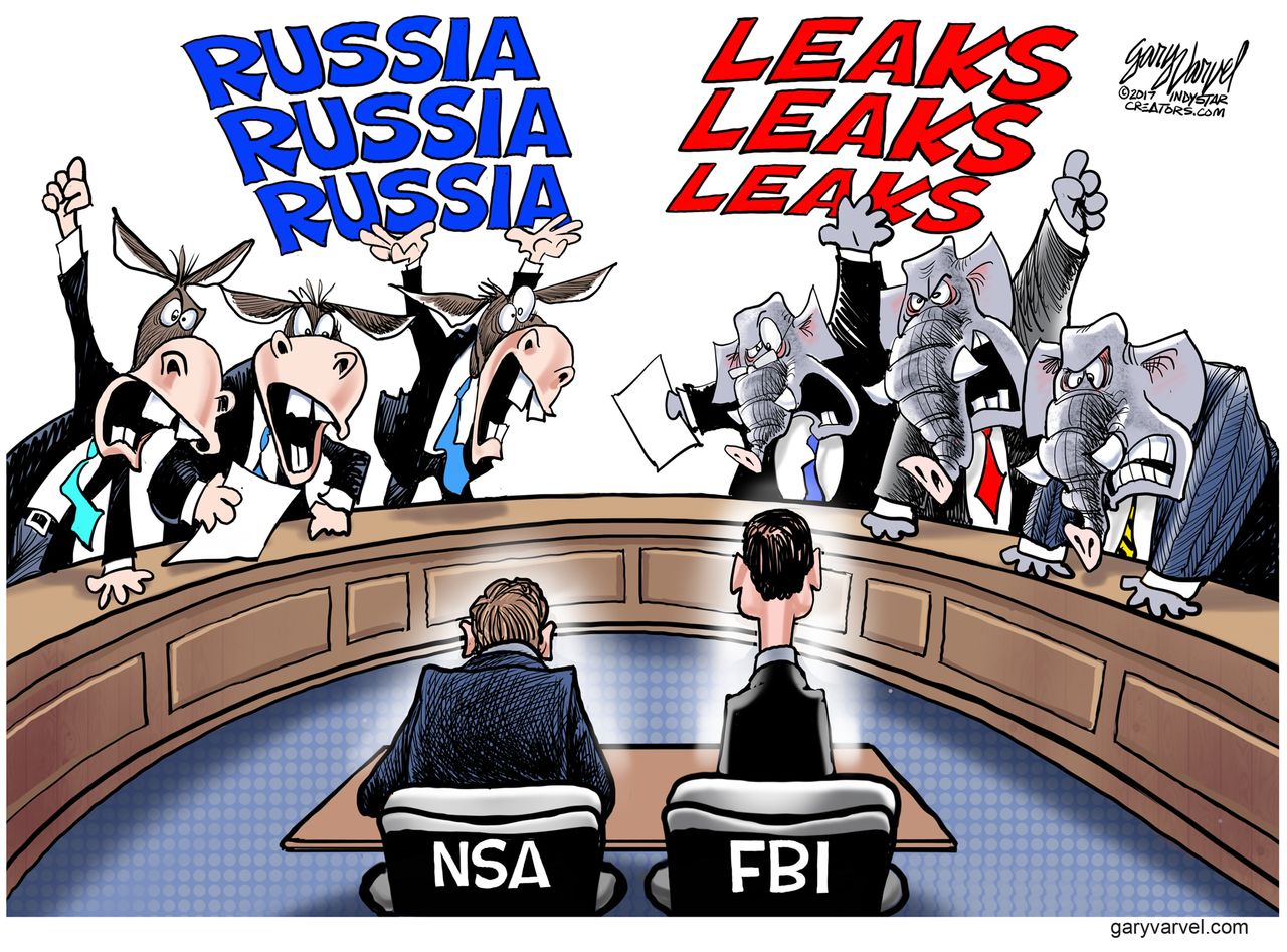 Political Cartoon U.S. Russia Leaks NSA FBI GOP Democrats