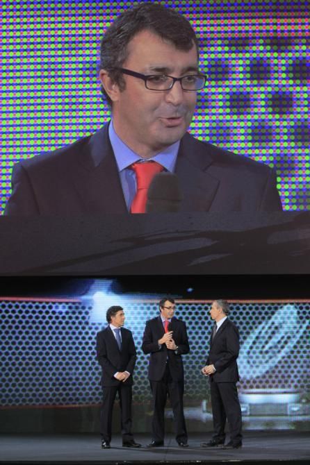 Pedro Delgado, race director Javier Guillen and Carlos de Andres (L-R) at the presentation of the 2014 Vuelta route