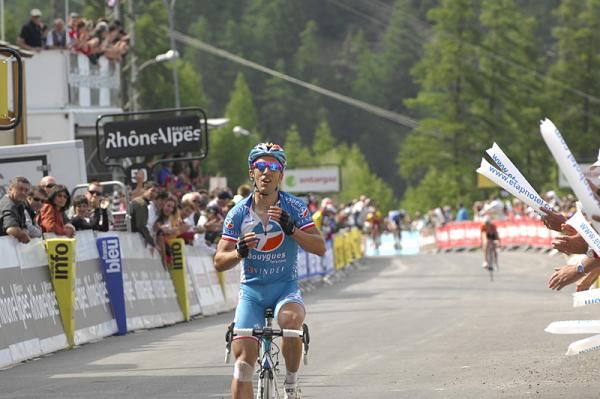 Nicolas Vogondy (Bbox Bouygues Telecom) raises his arms to celebrate a stage win in the Crit&eacute;rium du Dauphin&eacute;