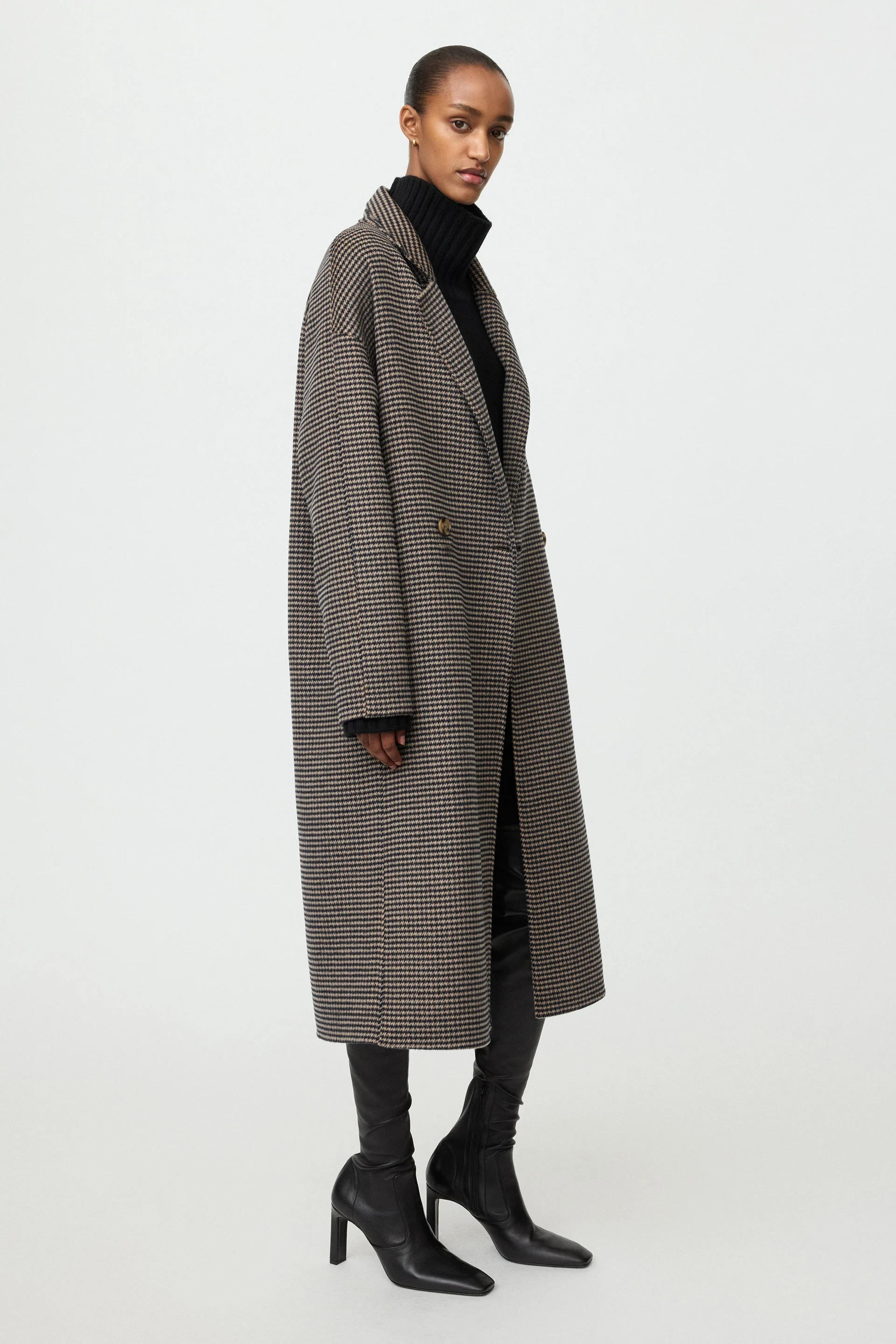soft goat, Oversized Houndstooth Coat