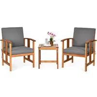 Costway 3PCS Solid Wood Patio Furniture Set