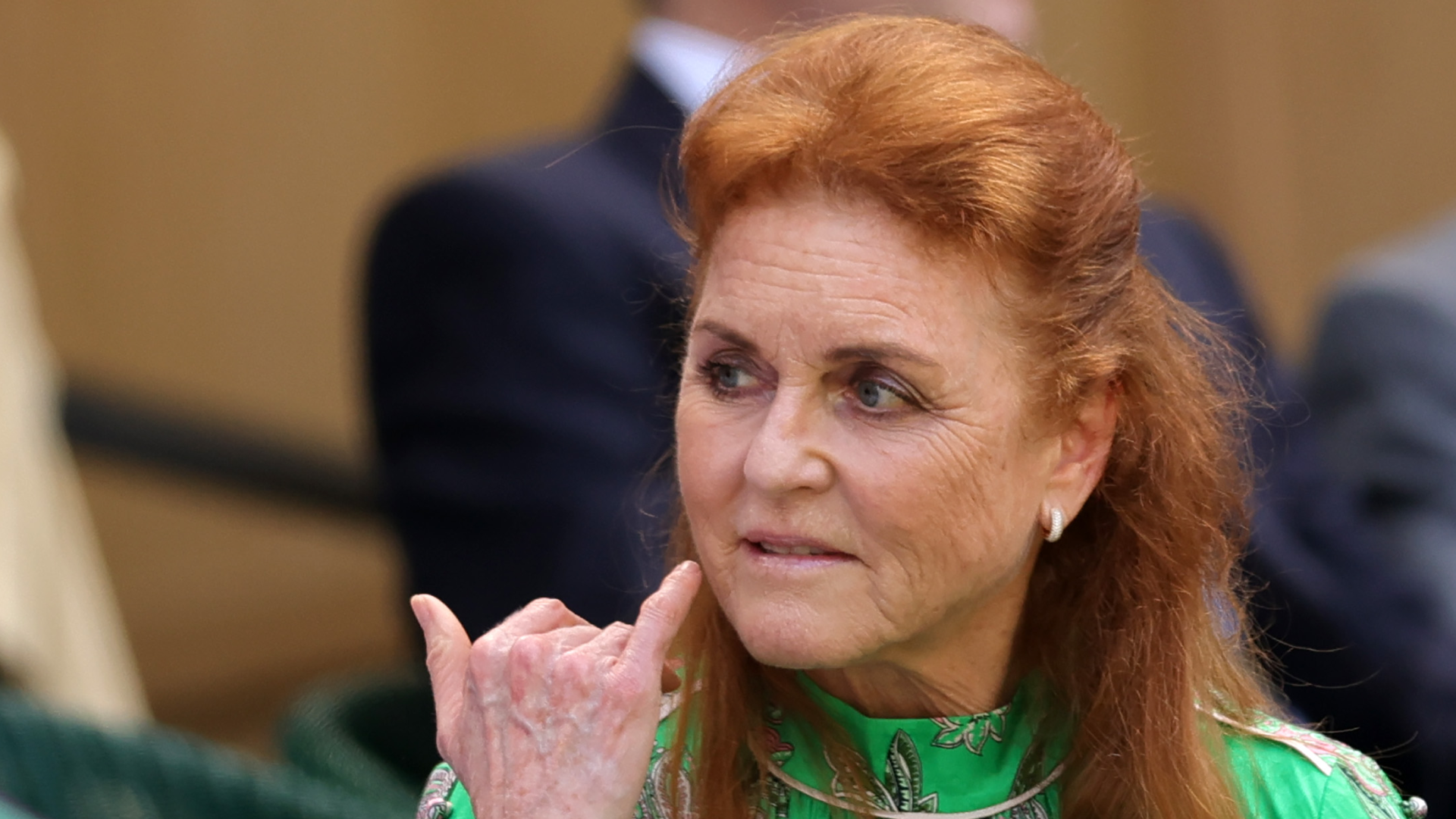 Sarah Ferguson wearing a green dress at Wimbledon