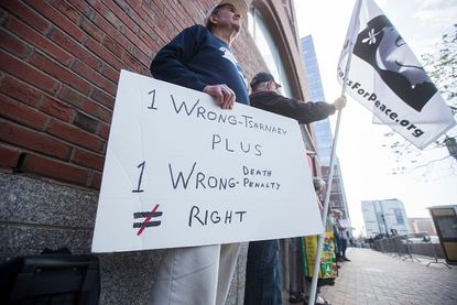 Anti-death penalty protesters at the Tsarnaev trial