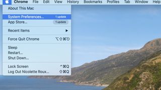 Selecting System Preferences via Apple Icon in upper left corner of your Mac screen.