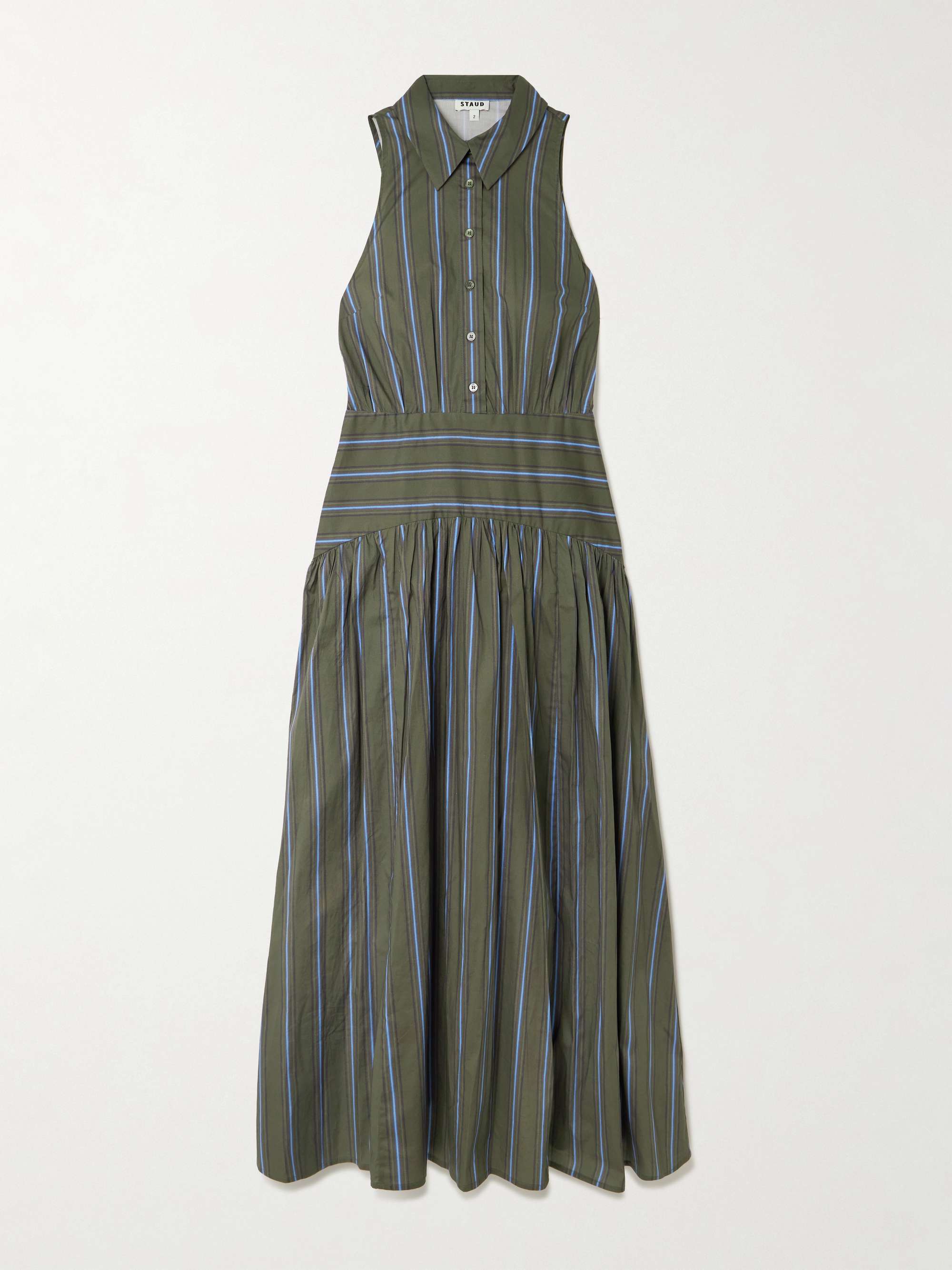 Romy Striped Pleated Cotton-Blend Shirt Dress