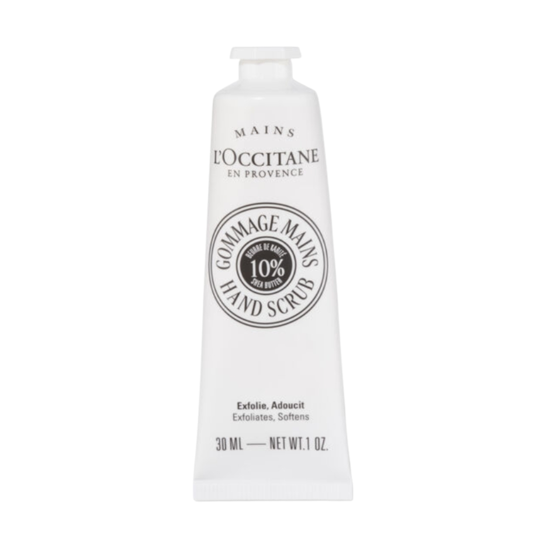 A product shot of the L'Occitane Shea (Karit&amp;eacute;) Hand Scrub, on a white background