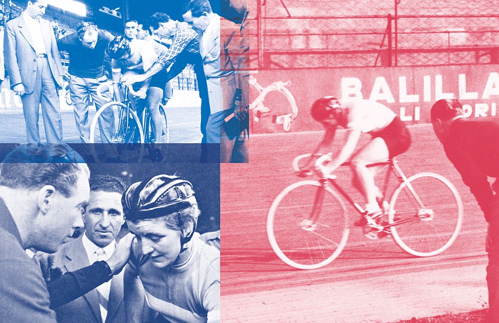 Millie Robinson breaking the Hour Record in Milan, with mentor Reg Harris