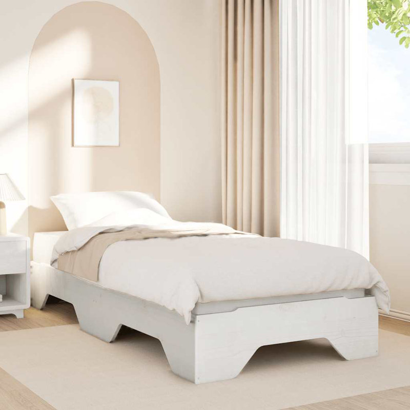 Ebern Designs Bed Frame No Mattress Stackable White Solid Wood | Wayfair.co.uk