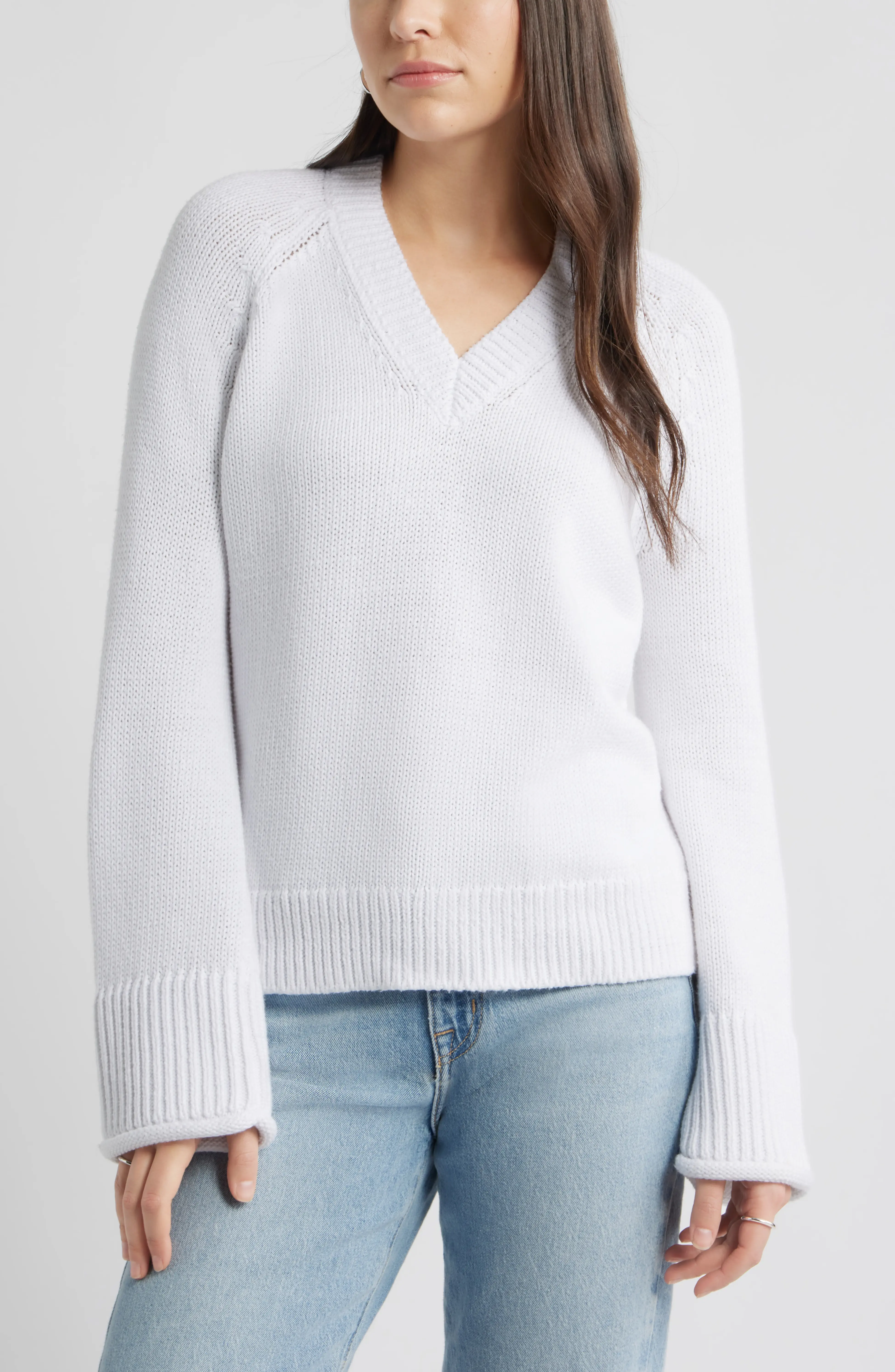 Caslon, Oversize V-Neck Cotton Sweater