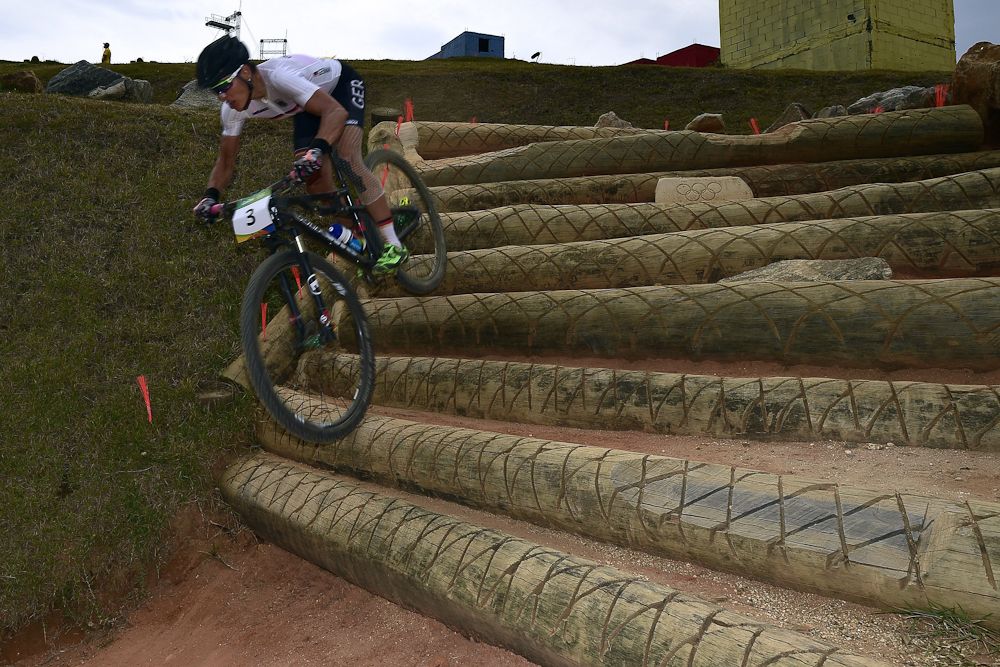 Germany's Sabine Spitz competes in the cycling mountain bike women's cross-country race of the Rio 2016 Olympic Games