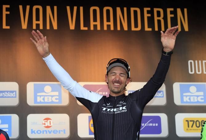 Fabian Cancellara (Trek Factory Racing) on the podium after his win