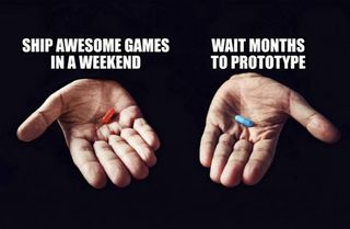 2026 Epic AI MegaJam promotional image with a six-fingered hand offering the opportunity to "ship awesome games in a weekend."