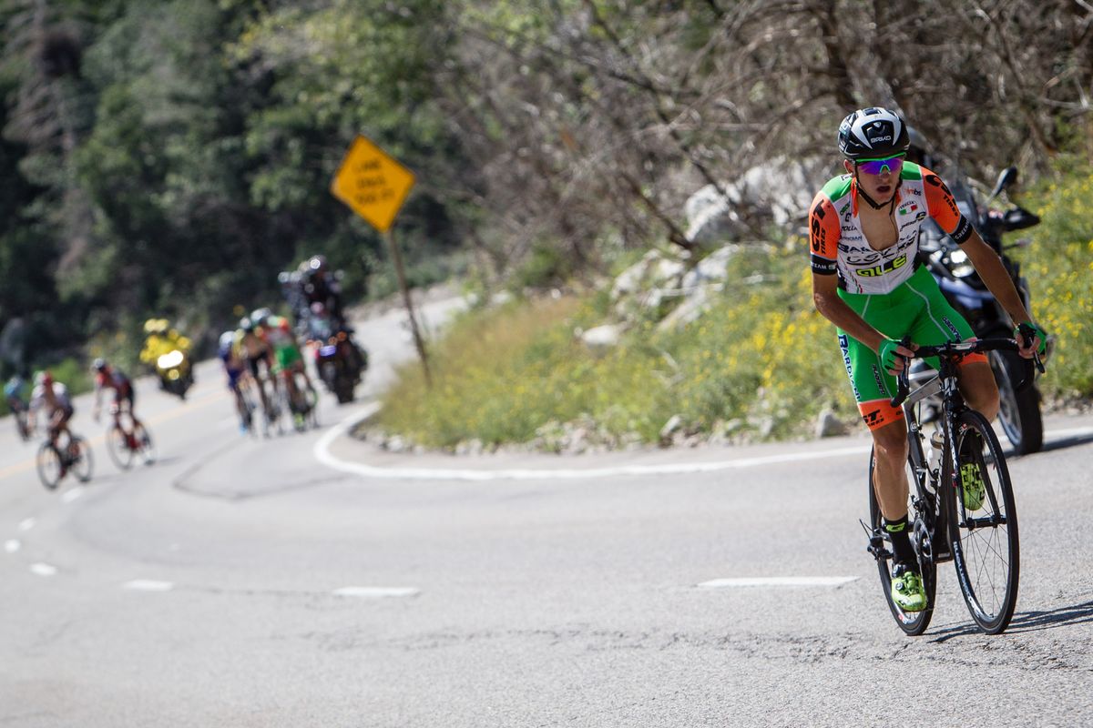 Giulio Ciccone rides away from the lead group during stage 6 at the Tour of Utah