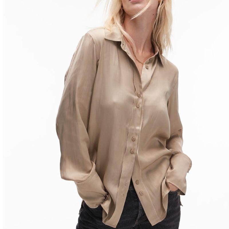 Topshop, Satin Shirt in Champagne