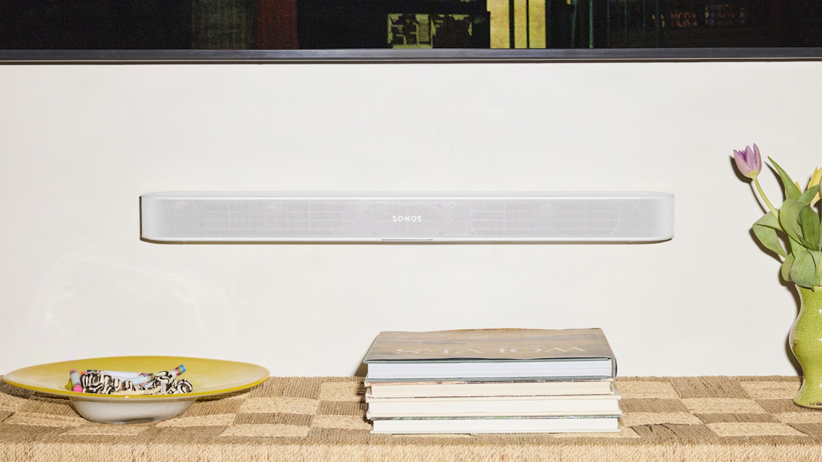 The Sonos Beam Ultra, photographed in a living room