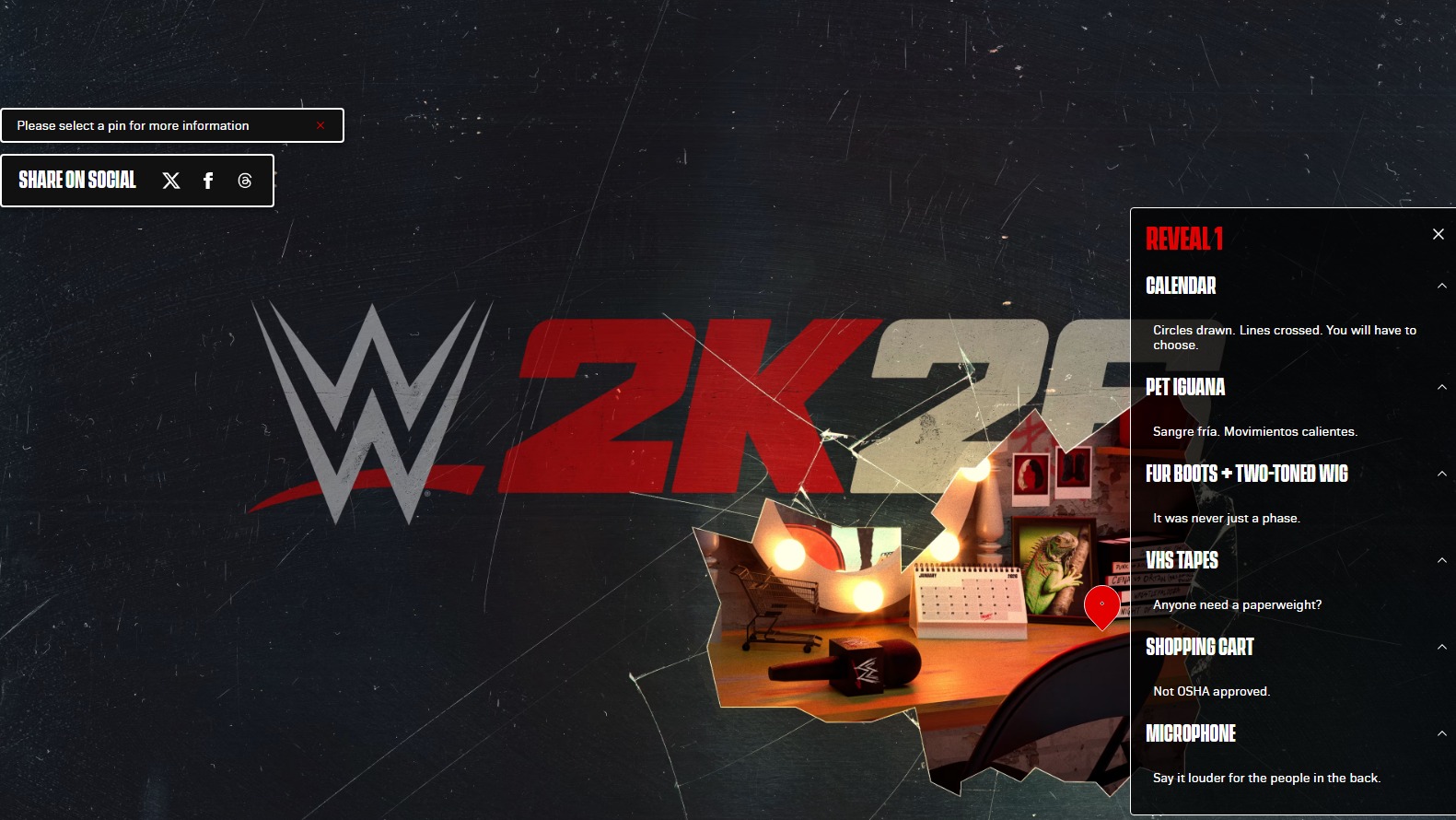Screenshot of WWE 2K26's official website teasing elements of the game