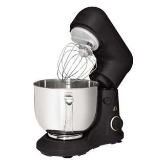 A Beautiful Stand Mixer titled open on a white bckground