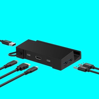 Sabrent 6-Port Docking Station on a blue background