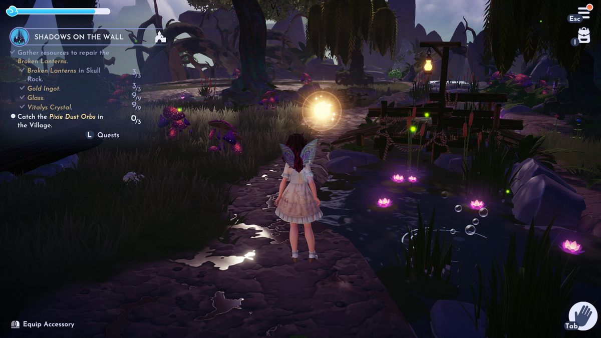 Pixie Dust orbs in three different locations in Disney Dreamlight Valley