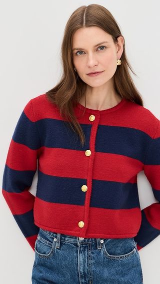 English Factory Striped Knit Cardigan