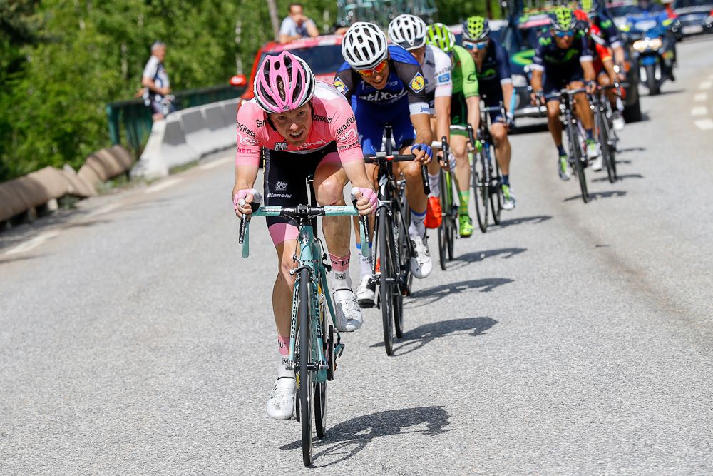 Steven Kruijswijk drives toward the finish after crashing during stage 19.