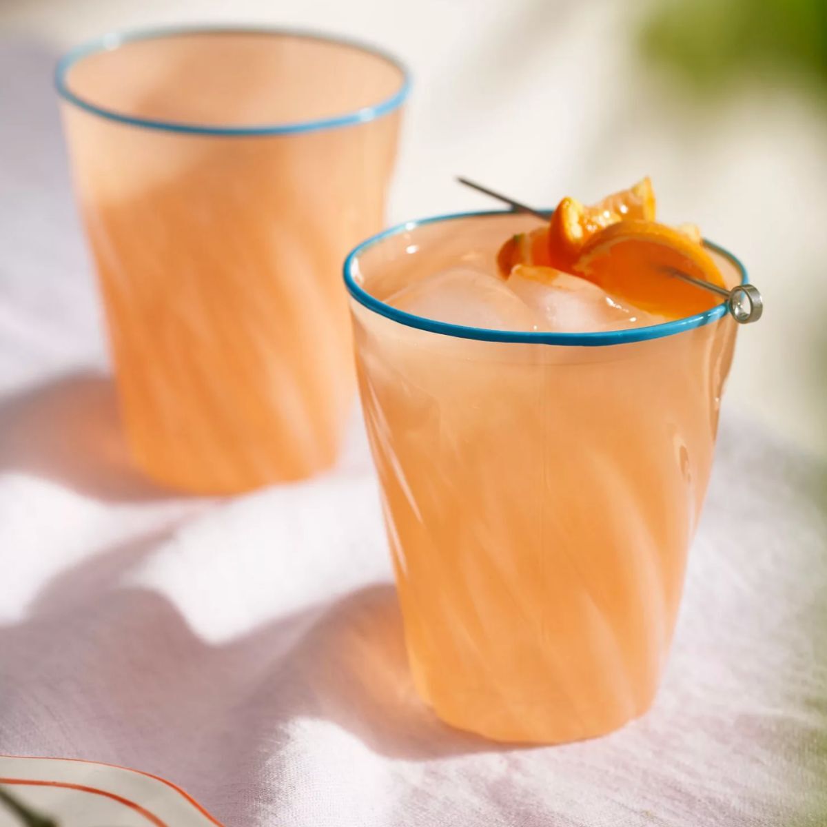 Orange and blue drinking glasses