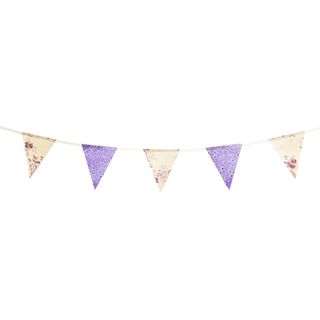 floral bunting with purple and yellow colours