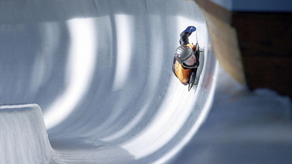 Skeleton: 2002 Winter Olympics, USA Tristan Gale in action during training at Utah Olympic Park, Park City, UT 2/17/2002 
