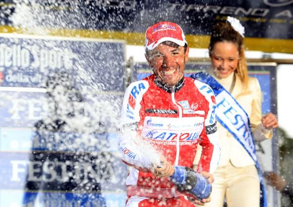 Joaquim Rodriguez (Katusha) on the podium in Offido