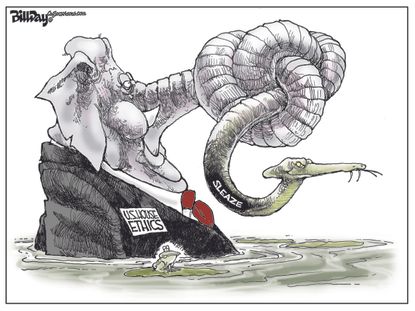 Political cartoon U.S. GOP Republicans swamp House ethics