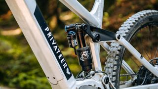 View of the Privateer E161 e-MTB with a 160mm Fox Float X2 Performance shock