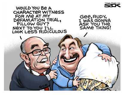 Political Cartoon U.S. Giuliani Lindell mypillow