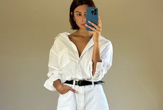 woman in white button-down