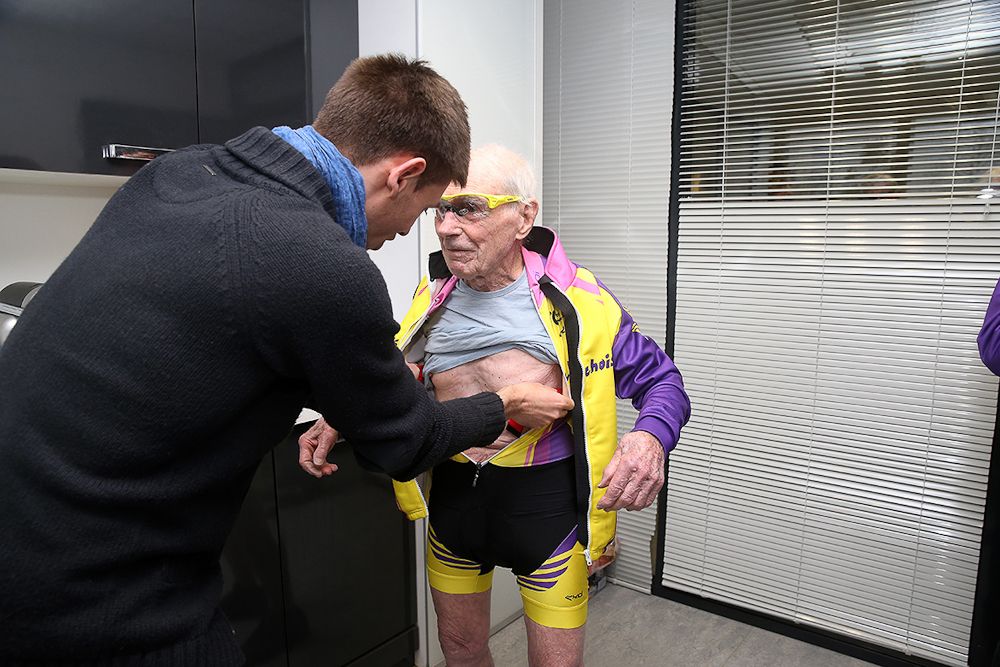 A medical check for Marchand after his hour record attempt.