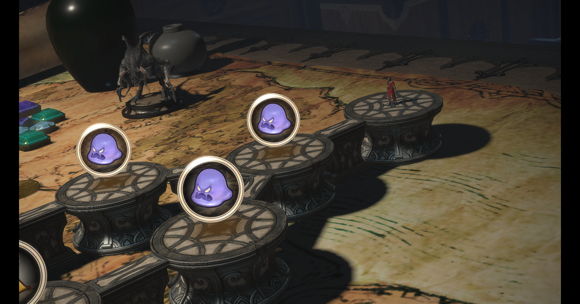 Various screenshots from the Crucible of the Unbroken, showing the map screen, menu, and enemies.