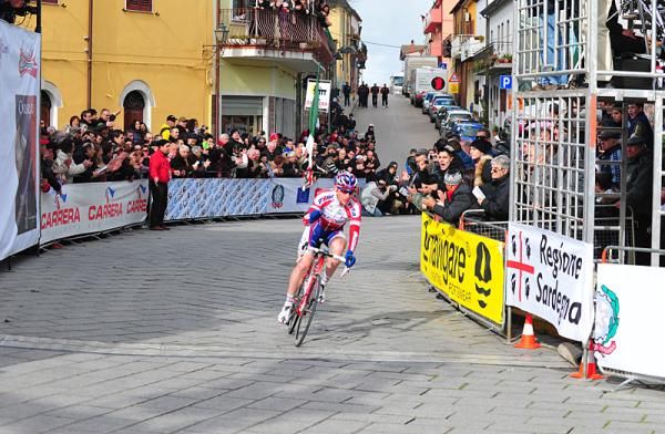Pavel Brutt (Katusha) celebrates as he heads to the win.