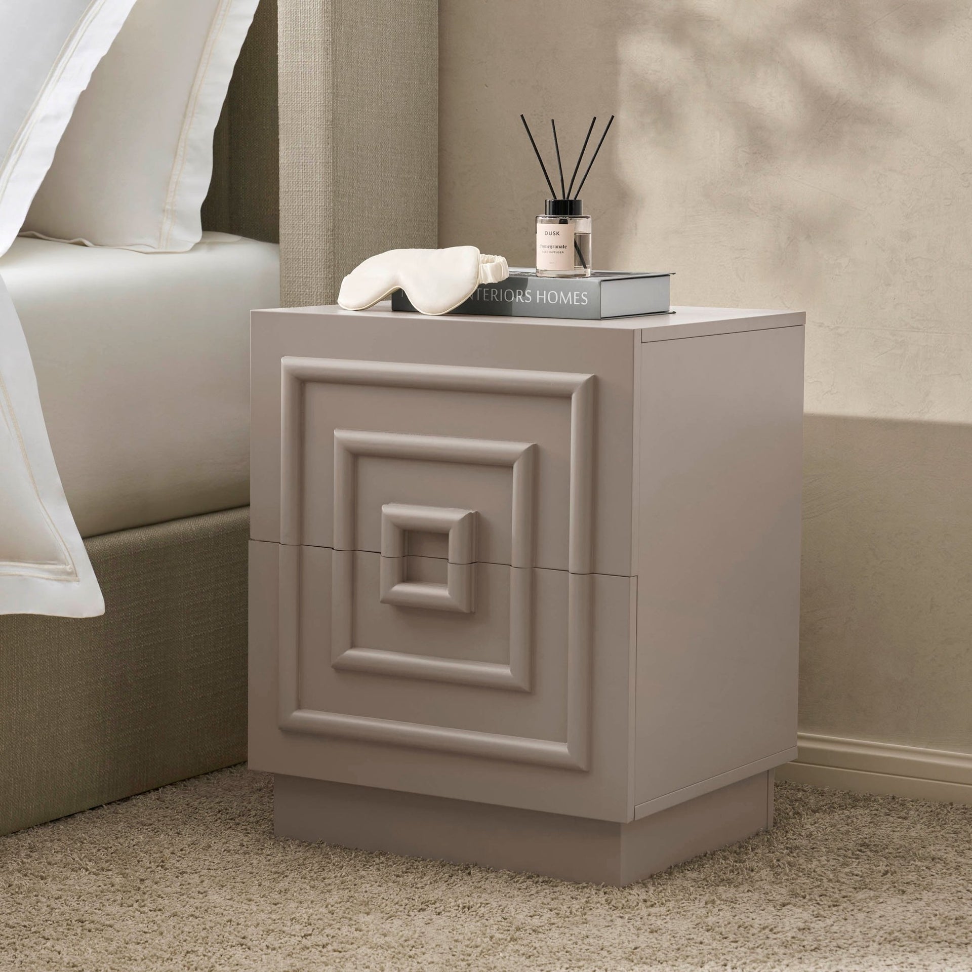 Harlow 2 Drawer Bedside Table - Taupe