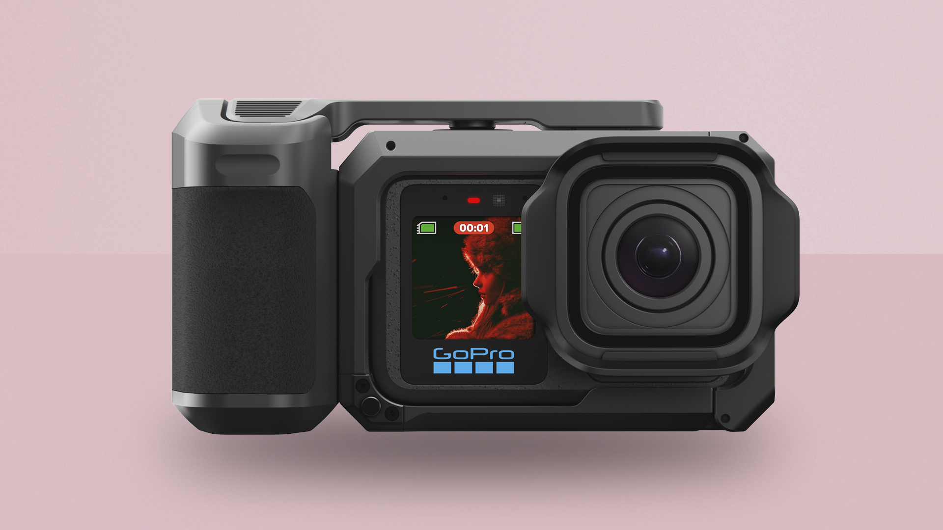 GoPro Mission 1 Series action camera on colourful background
